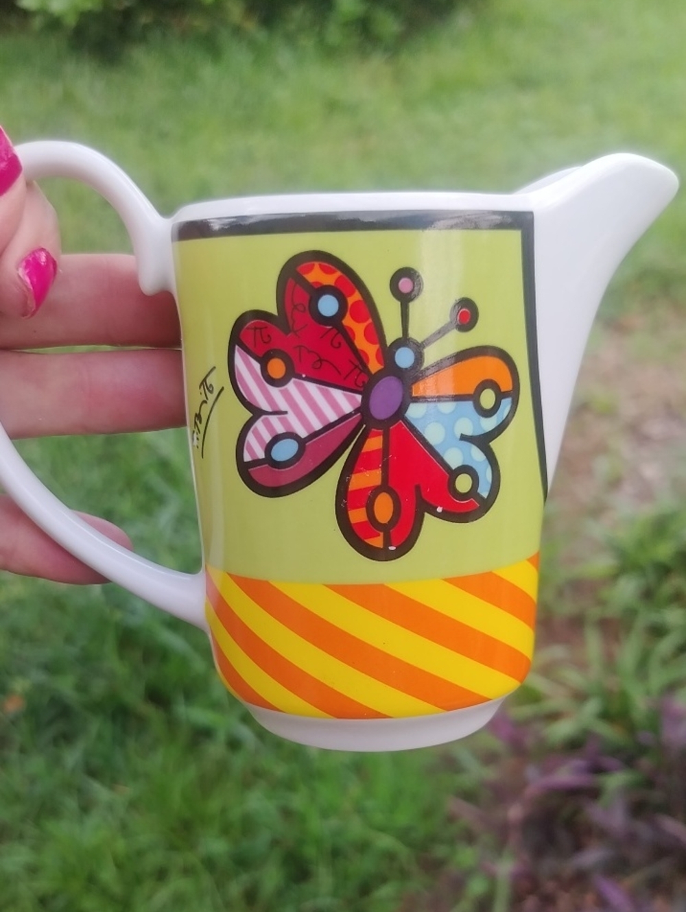 Britto Vista Alegre Colorful Butterfly Ceramic Creamer Pitcher